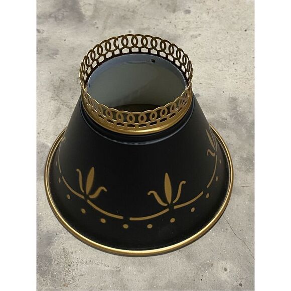Vintage Small Toleware Metal Lamp Shade Stencil Wheat White and Gold - Picture 1 of 3